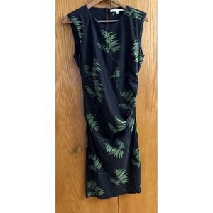 VERONICA BEARD DRESS Sz 4 100% Silk Abstract Fern Print Ruched Front Drape